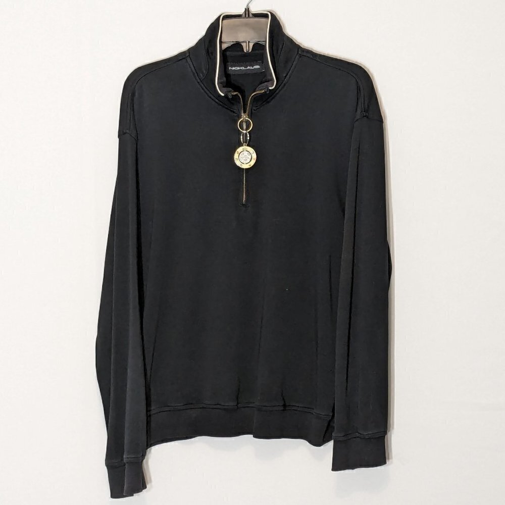 Men's "Nicklaus" Black, Cotton Knit, High Neck Pullover Zip Jacket; Size M